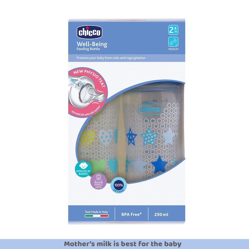 WellBeing Bi-Pack Feeding Bottle (250ml, Medium) (Blue Green) image number null